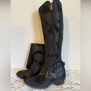 New!! Donald Pliner Dela Black Leather Suede Tall Knee High Zip Riding Boot 6